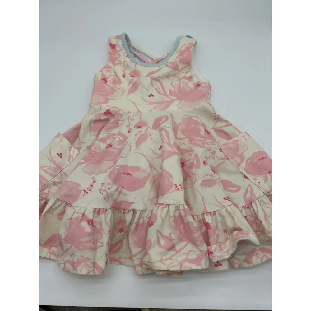 SweetHoney Floral Dress 2T Pink Cream Ruffle Twirl Cotton Stretch Toddler